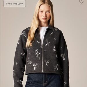J. Crew Charcoal Floral Bomber Jacket